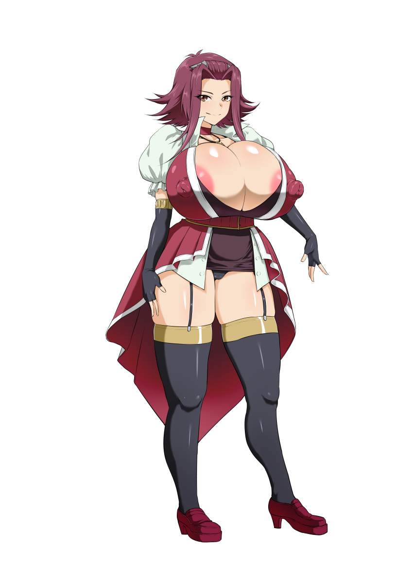 ahemaru akiza_izinski big_nipples blush bursting_breasts curvaceous curves curvy curvy_female curvy_figure enormous_breasts erect_nipples erect_nipples_under_clothes henriiku_(ahemaru) high_resolution highres huge_breasts human izayoi_aki large_breasts long_hair looking_at_viewer naughty_face nipples_visible_through_clothing simple_background standing thick_thighs voluptuous yu-gi-oh! yu-gi-oh!_5d's