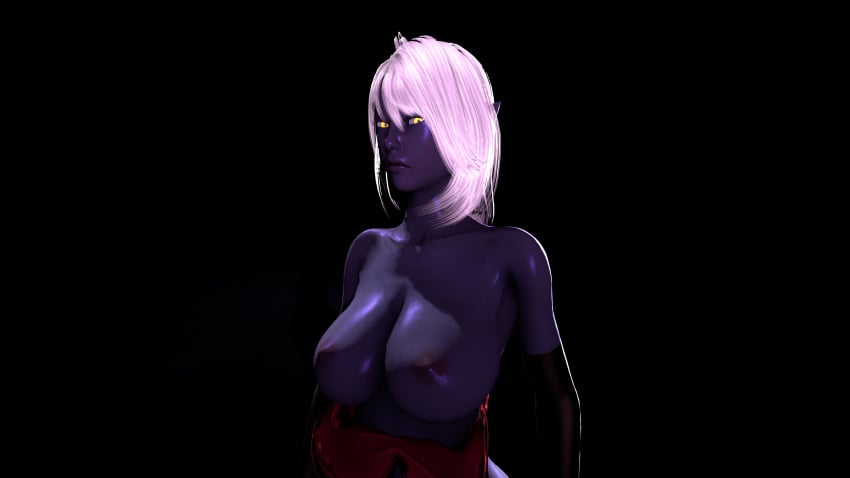 1girls 3d 3d_(artwork) annoyed areolae big_breasts blue_skin breasts bust busty dark-skinned_female dark_elf dark_skin drow elf elf_female fallen_throne female female_only humanoid ketadune nipples nualia purple_skin queen_nualia scowl source_filmmaker tagme topless topless_female white_hair