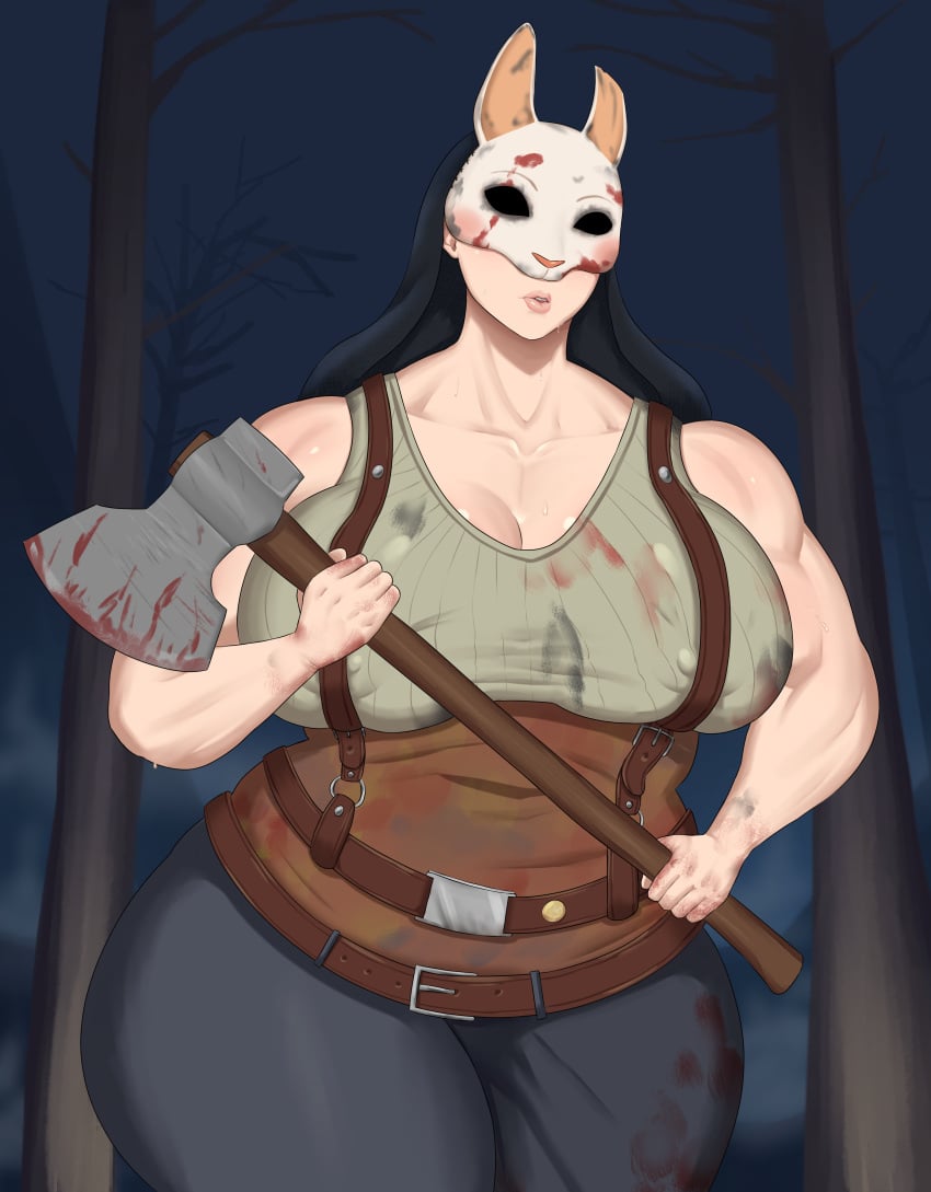 big_breasts blood dead_by_daylight female female_only goldcrustedchicken hatchet huntress_(dead_by_daylight) masked_female muscular_arms tall_girl thick thick_thighs