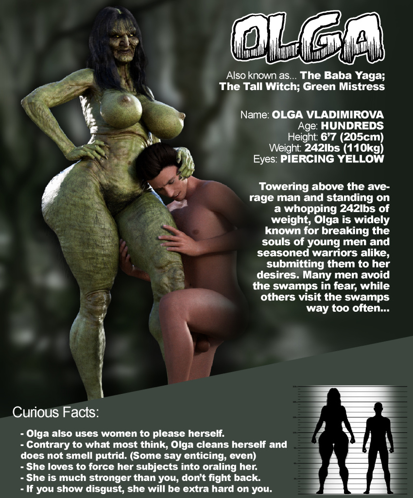 3d age_difference big_breasts bigger_female character_sheet cougar creepy daz_studio femdom glowing_eyes green_skin hag hairy hairy_legs hairy_pussy horror male malesub mature mature_female milf misuzalha3d older_female olga_(misuzalha3d) original_character render scary size_difference submissive_male swamp_hag swamp_witch tall_female tall_woman taller_female taller_girl thick_thighs ugly_female witch yellow_eyes