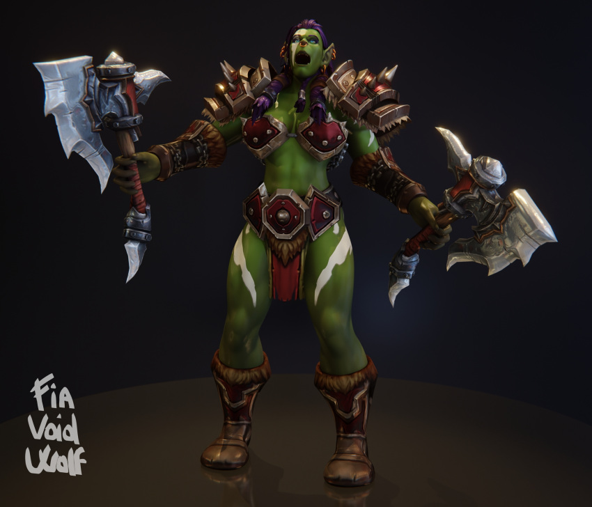 1girls 3d armor axe breasts clothed clothing female female_only fiavoidwolf green_skin horde_(warcraft) humanoid meronna_(fiavoidwolf) mostly_nude orc orc_(warcraft) orc_female self_upload solo standing warcraft warrior_(warcraft) weapon world_of_warcraft