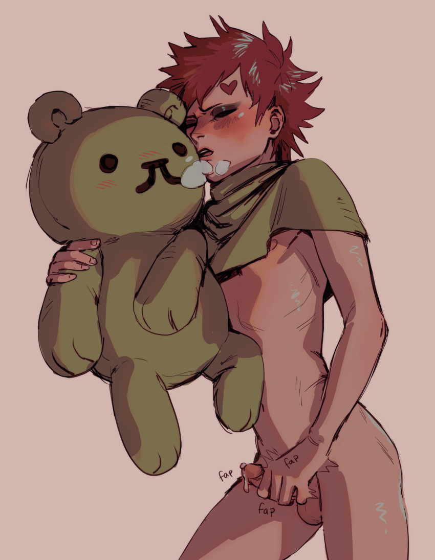 1boy blush breath climax cum cumdrip eyeshadow femboy gaara hand_on_penis heavy_breathing holding_object makeup male male_only mascara masturbation moaning naked naruto naruto_(classic) naruto_(series) naruto_shippuden nipples pecs penis penis_grab petite red_hair scarf short_hair skinny skinny_male solo solo_male stuffed_animal stuffed_toy toy twink visible_breath