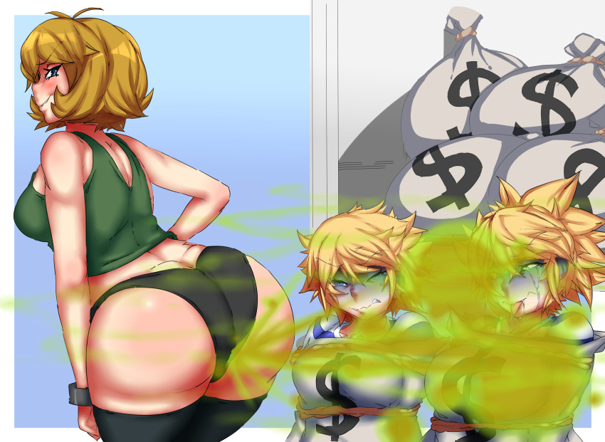 3girls big_ass big_butt black_panties black_thighhighs blonde_hair blue_eyes blush bondage brown_hair disgusted drooling fart fart_cloud fart_fetish fart_torture farting farting_in_face female_only hand_on_hip hooligan_sisters lazei mighty_switch_force multiple_girls one_eye_closed panties patricia_wagon short_hair smile tears thick_thighs thighhighs tied_up tongue_out wayforward