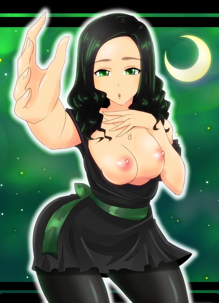 a.k.o.t. alluring black_hair breasts breasts_out female green_eyes hammy_(kyuranger) kunoichi ninja_outfit outfit super_sentai uchu_sentai_kyuranger voluptuous