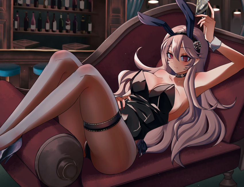 1girls absurdres alternate_costume animal_ears ass bangs black_hairband black_leotard blush breasts bunny_ears bunny_girl bunnysuit card choker corrin_(fire_emblem) corrin_(fire_emblem)_(female) couch eine_(eine_dx) female female_only fire_emblem fire_emblem_fates hair_ornament hairband high_heels highres leotard long_hair looking_at_viewer nail_polish nintendo pantyhose platinum_blonde_hair playboy_bunny pointy_ears red_eyes smile solo thigh_strap thin_female uno_(game) wrist_cuffs