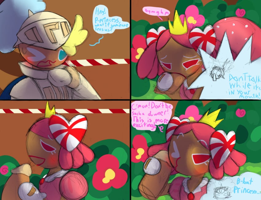 blowjob clothed comic cookie_run horny_female knight_cookie male outdoors princess_cookie sketch straight