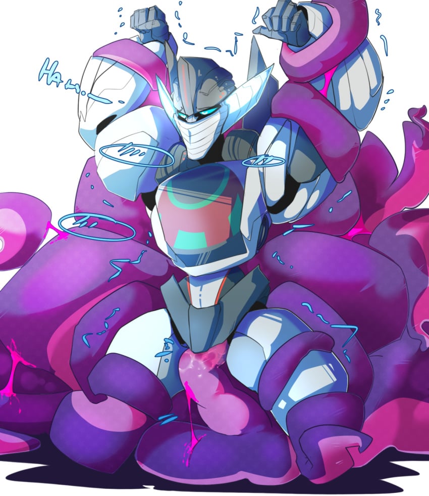 1boy anal anal_juice arms_up autobot bound breath male_only mask motion_lines penetration robot solo_male spread_legs tentacle tentacle_sex transformers transformers_prime wheeljack white_background