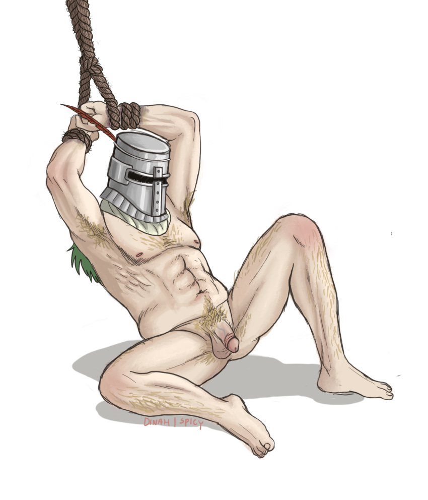 arms_up body_hair bondage bound_wrists dark_souls flaccid fromsoftware helmet male male_only masked masked_male penis restrained rope solaire_of_astora solo spicy uncensored wrists_bound