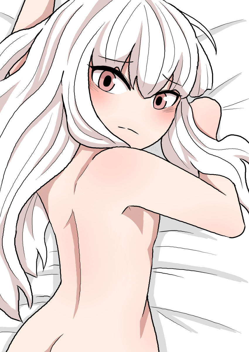 1girls amamitsu9 amamitsutsuki ass butt_crack completely_nude female fire_emblem fire_emblem:_three_houses looking_at_viewer looking_back lysithea_von_ordelia naked nintendo nude nude_female solo white_hair