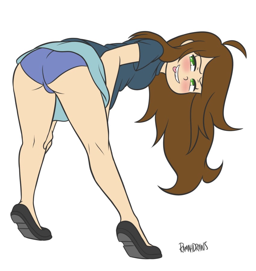 bent_over brown_hair flats green_eyes panties plain_background ramahdraws scomicmaker shoes silly_face white_background youtube youtuber youtuber_girl