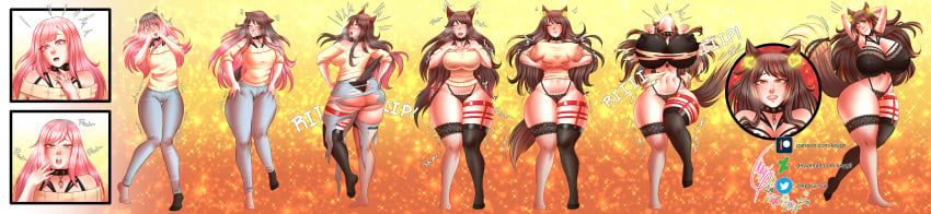 1boy ahe_gao ahegao ass_expansion bimbo bimbofication breast_expansion covered_nipples female gender_transformation hair_growth huge_ass huge_breasts keygii lip_expansion mismatched_legwear nipples personality_change thick_lips thick_thighs transformation transformation_sequence trap wide_hips wolf_ears