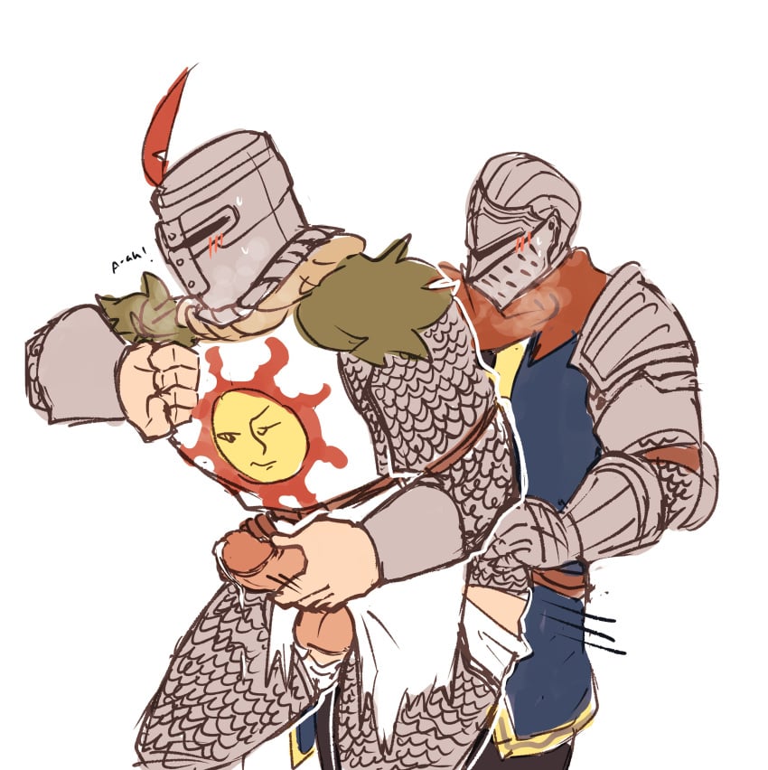 2boys anal anal_sex armor blush chosen_undead dark_souls from_behind fromsoftware gay helmet hip_grab implied_anal implied_sex knight male male_only masked masked_male masturbation mintypresh penis solaire_of_astora uncensored visible_breath yaoi