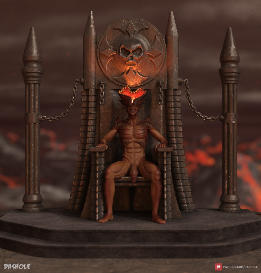 1boy 3d dashole demon female_out_of_frame hell male outdoor outdoor_nudity outdoors outside slushe_(website) throne