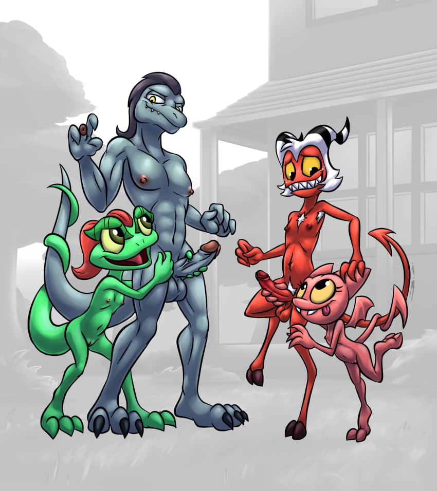 2021 8:9 anthro balls bassybefuddle bodily_fluids breasts cleft_of_venus crossover demon demon_humanoid detailed_background disney disney_channel disney_xd dreamworks female flat_chested genitals group handjob helluva_boss hi_res humanoid imp interspecies lizard lizzie lizzie_green male male/female moxxie_(helluva_boss) night nipples nude outdoors penile penis pussy reptile satina_wants_a_glass_of_water scalie sex small_breasts star_vs_the_forces_of_evil testicles toffee_(svtfoe) young