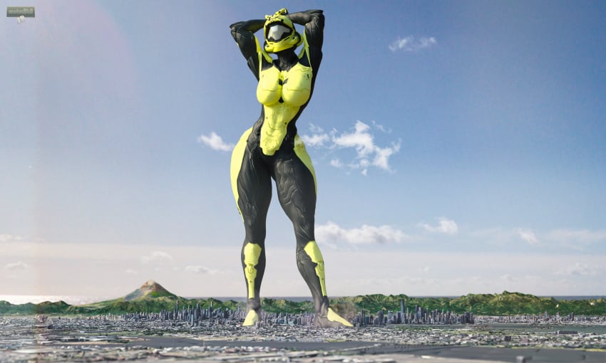 3d 3d_(artwork) armor bodysuit female female_only giantess green_armor halo_(series) helmet large_breasts outdoor outdoors outside sci-fi science_fiction spartan_(halo) wide_hips wotm8h8