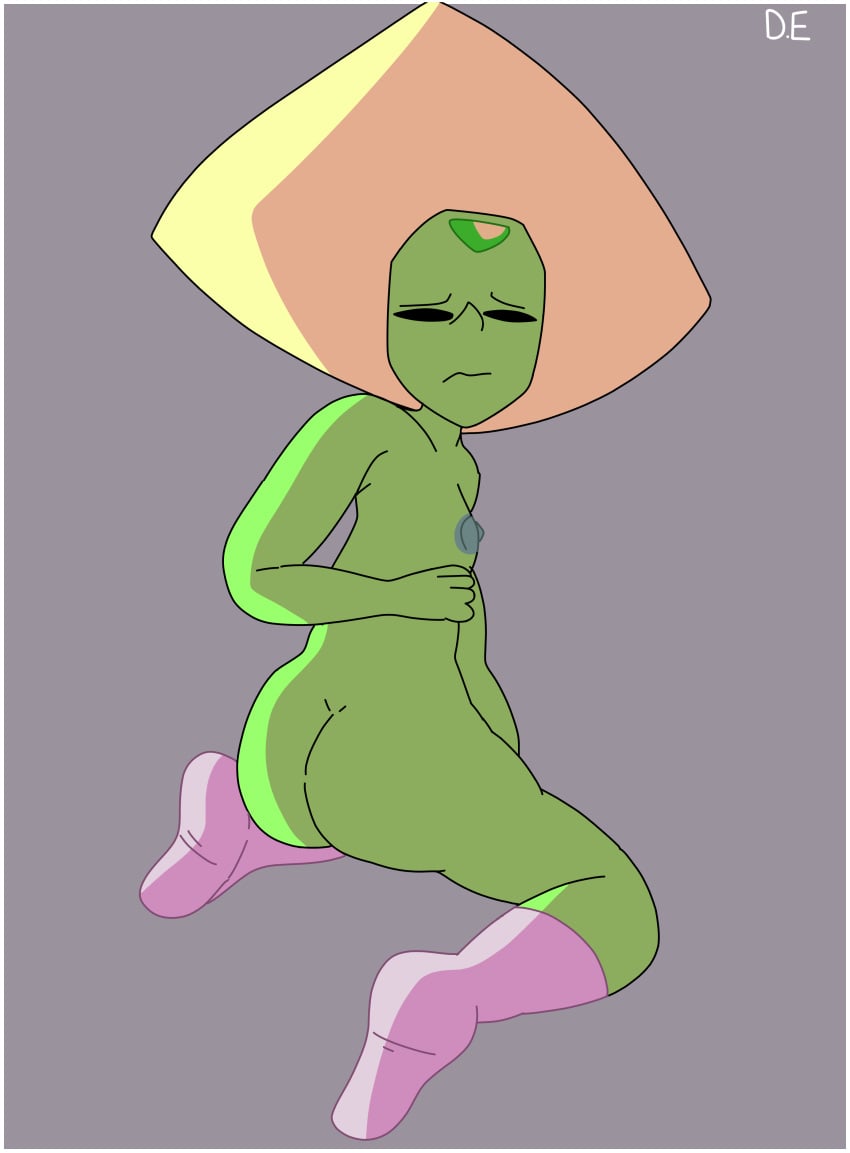 2021 ass cartoon_network drawinecchi feet female female_focus female_only flat_chest gem_(species) green_body green_skin nude nude_female peridot_(steven_universe) poorly_drawn_hands signature small_breasts socks socks_only steven_universe