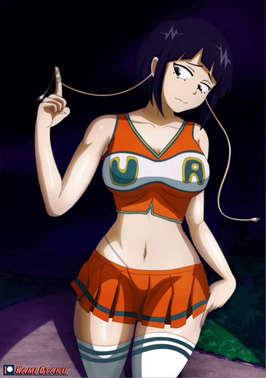 1girls busty cheerleader cheerleader_uniform curvy female female_only female_solo kami_otaku kyoka_jiro midriff my_hero_academia panties perky_breasts purple_hair short_hair skirt solo solo_female solo_only stockings thick_thighs thighhighs u.a._cheerleader_outfit