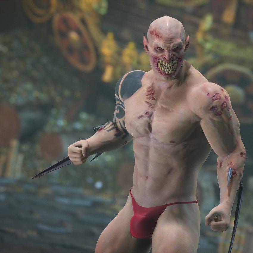 3d 3d_(artwork) 3d_model baraka haviksluz male male_focus male_only mortal_kombat mortal_kombat_1_(2023) muscles muscular muscular_male netherrealm_studios red_thong sharp_teeth skimpy_underwear tarkat