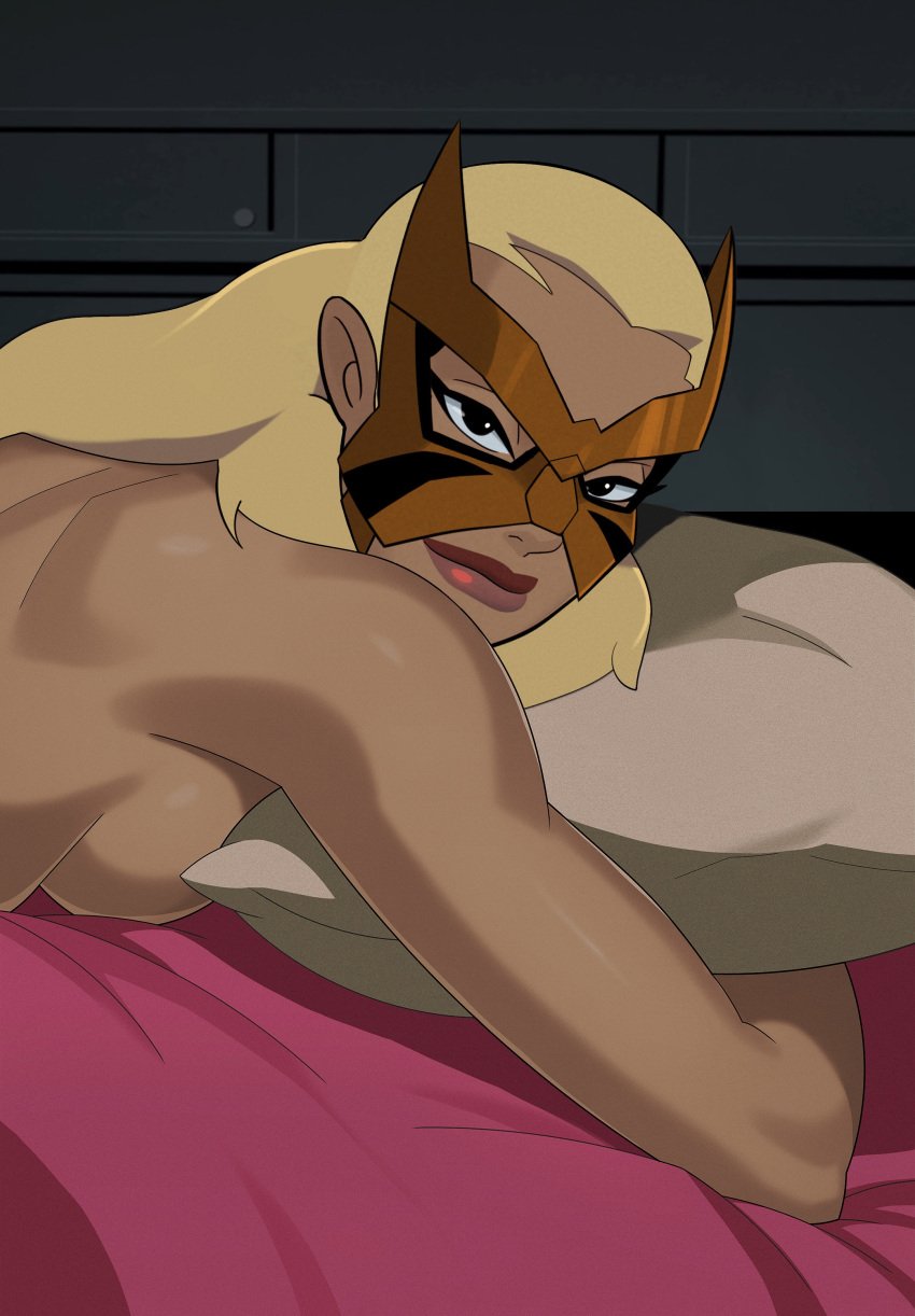 artemis_(dc) artemis_crock bed boetharch dc dc_comics edit face_focus lovekraut mask masked pillow sideboob sunsetriders7 superheroine tigress_(dc) tigress_(young_justice) young_justice