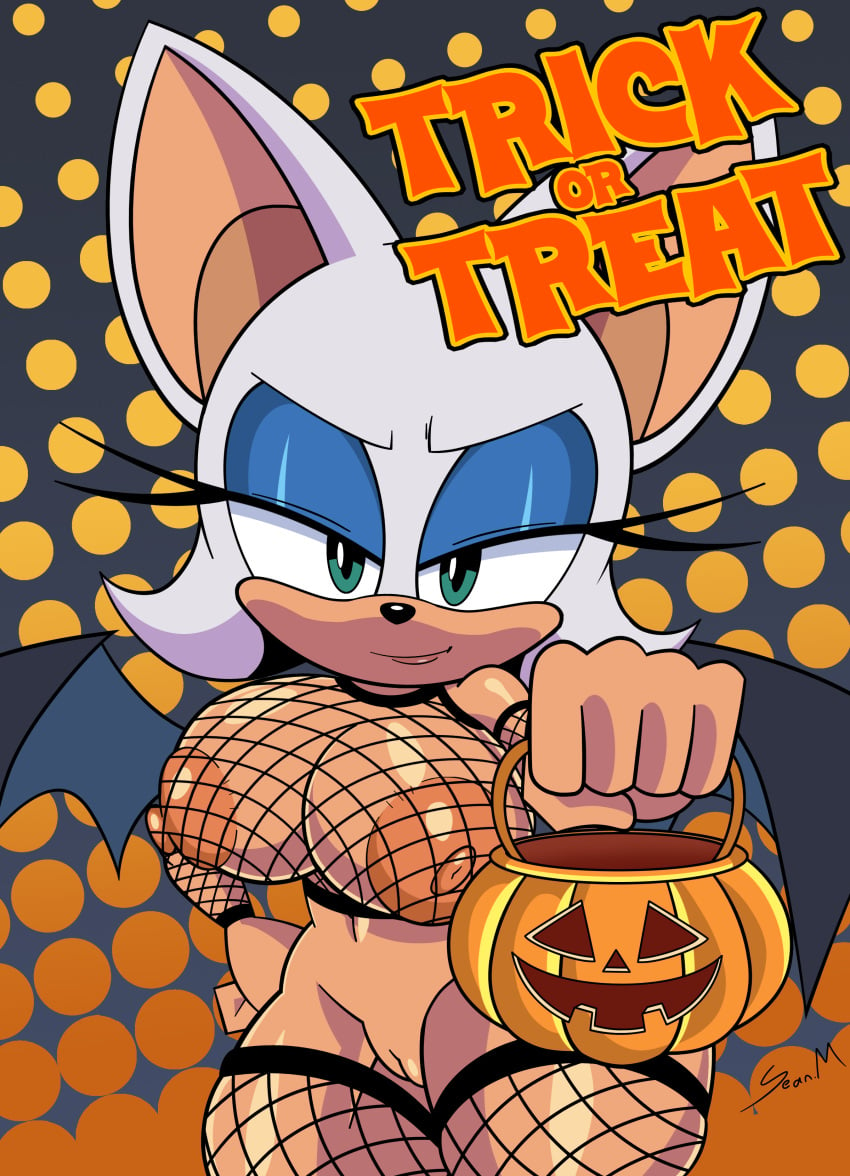 1girls anthro areola bat blue_eyes breasts clothing digital_media_(artwork) eyebrows female fingers fishnet_armwear fishnet_legwear fishnet_topwear fishnets half-closed_eyes halloween hi_res holding_object holidays legwear looking_at_viewer mobianmonster narrowed_eyes navel nipples orange_areola orange_nipples pussy rouge_the_bat sega sonic_(series) sonic_the_hedgehog_(series) thick_thighs white_hair wings