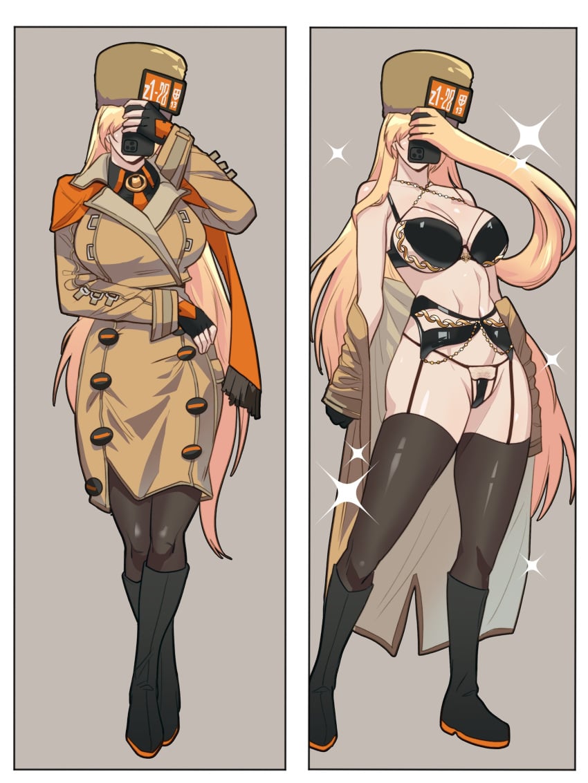 arc_system_works bra guilty_gear guilty_gear_strive lingerie millia_rage selfie skullworms smartphone thong undressing