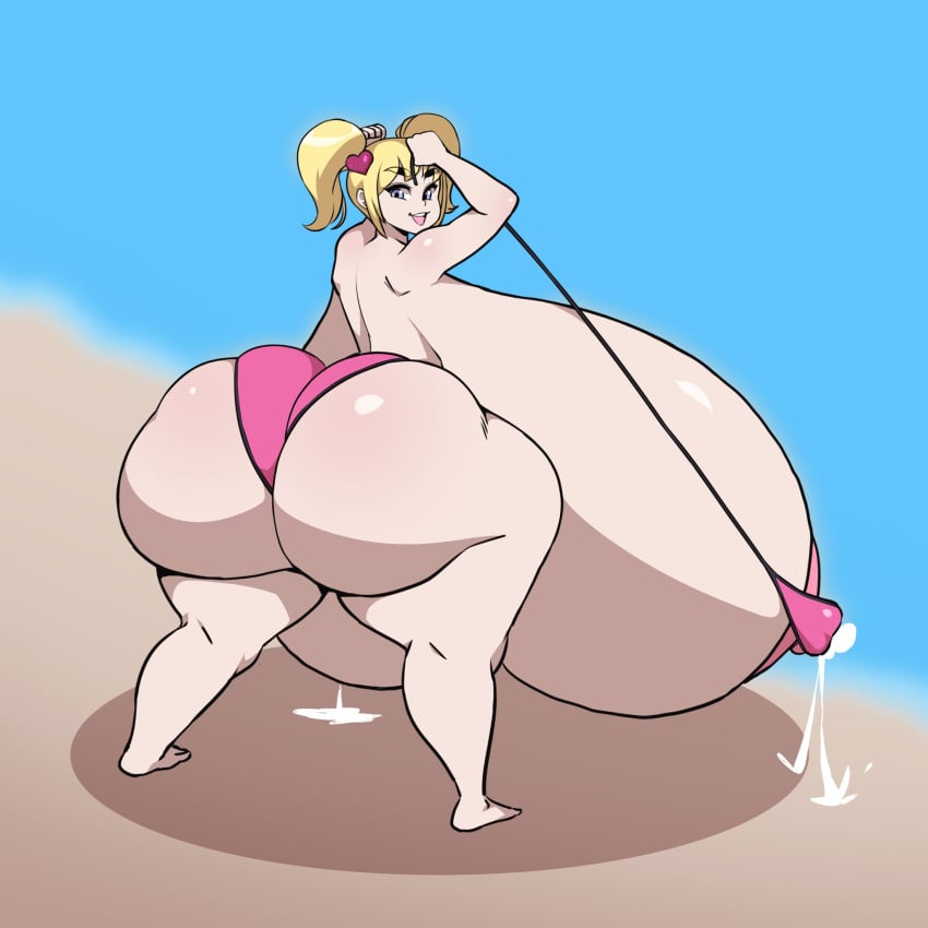 1girls beach bikini blonde_hair breasts_bigger_than_head breasts_bigger_than_torso bursting_breasts bursting_butt enormous_ass giant_breasts hyper hyper_ass hyper_breasts massive_breasts pink_bikini sallowie short_hair solo_female tagme twintails