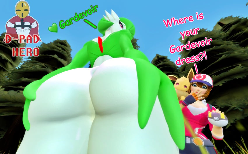 3d 3d_(artwork) ass ass_bigger_than_head ass_focus ass_grab big_ass big_booty big_breasts big_butt dpadhero femele furry furry_female gardevoir nintendo pokemon pokemon_(species) sfm trainer/pokemon