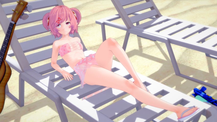 3d beach beach_chair bikini doki_doki_literature_club human human_only koikatsu light-skinned_female light_skin madison_69 natsuki_(doki_doki_literature_club) swimsuit swimwear