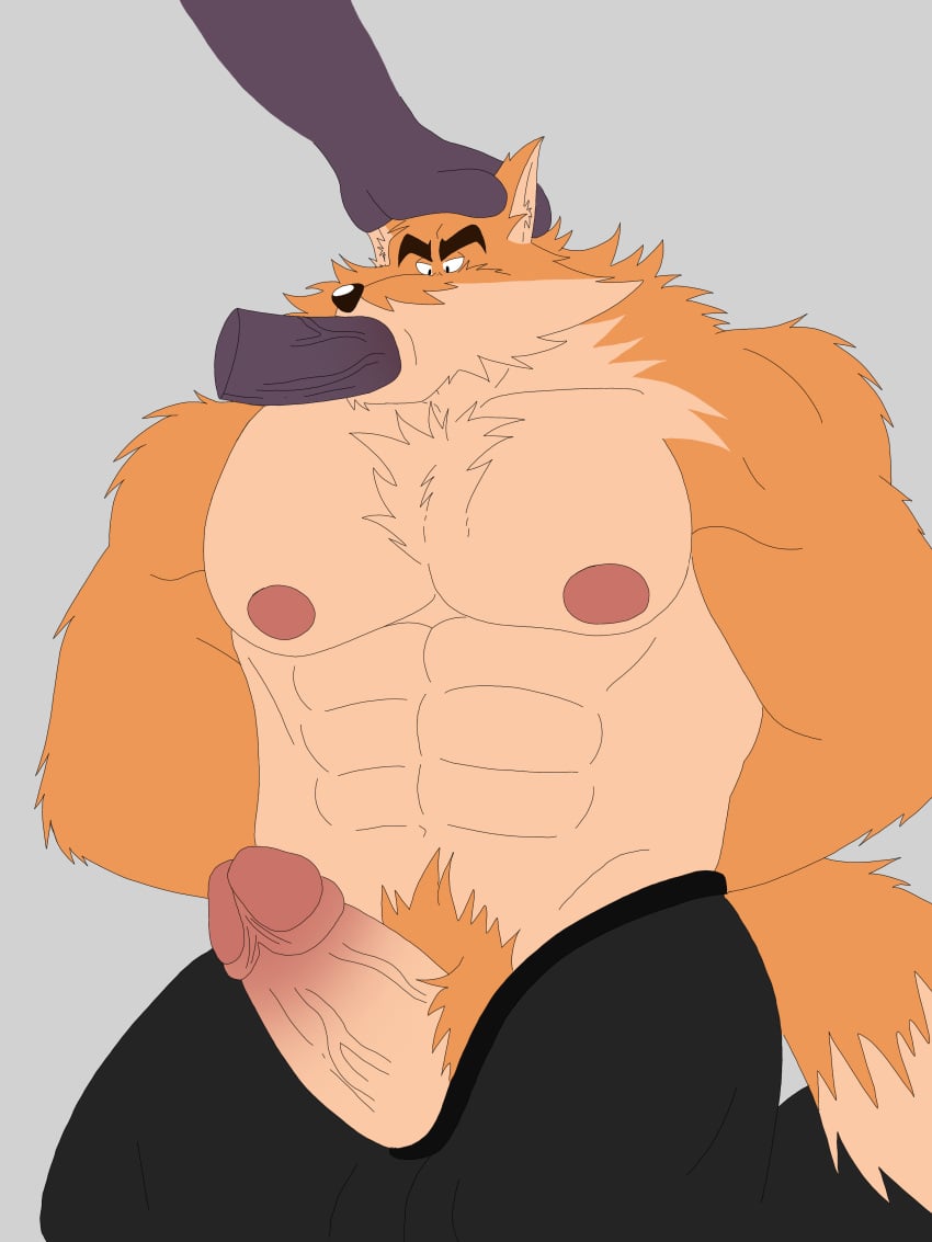 anthro anthro_on_anthro big_penis black_pants blowjob furry furry_male furry_only gay gay_blowjob male male/male male_only muscles muscular_male otake penis shirtless sucking sucking_penis takemoto_arashi vein veiny_penis yaoi