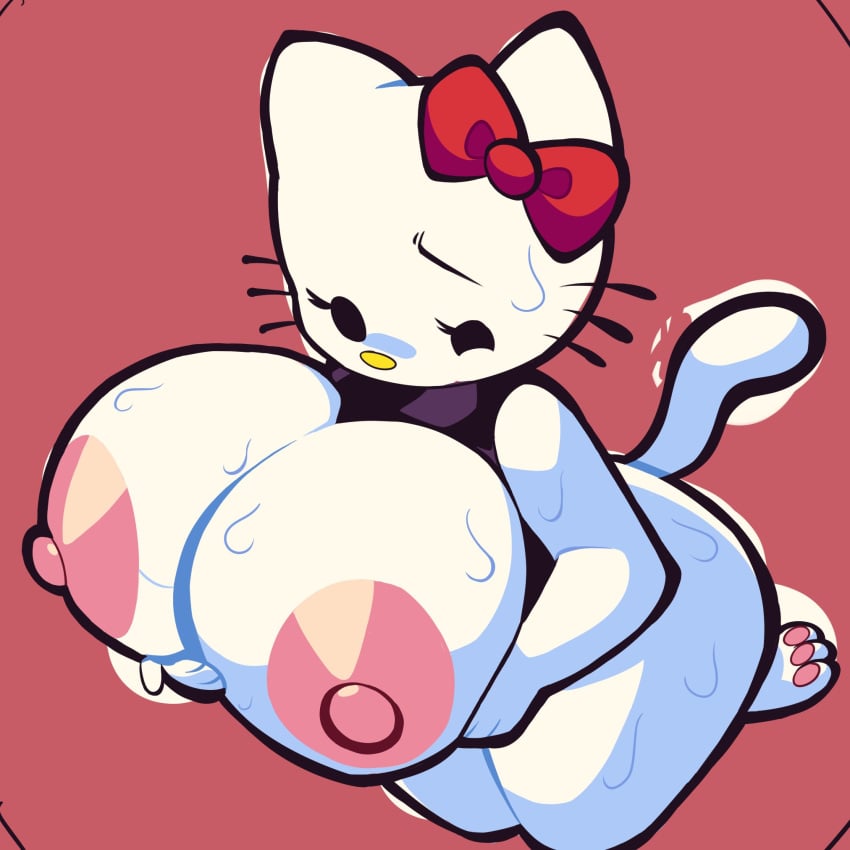 1girls aged_up anthro breasts breasts_bigger_than_head cat_tail feline female grabbing_own_breast hello_kitty_(series) huge_breasts kitty_white nipples off_model pawpads sanrio solo solo_female squeezysquisher thick_thighs