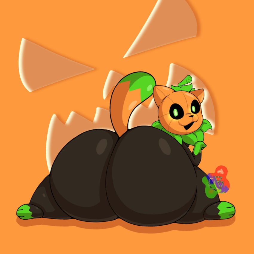 alternate_version_available ambiguous_gender ass big_ass crest_art furry halloween huge_ass pumkat simple_background