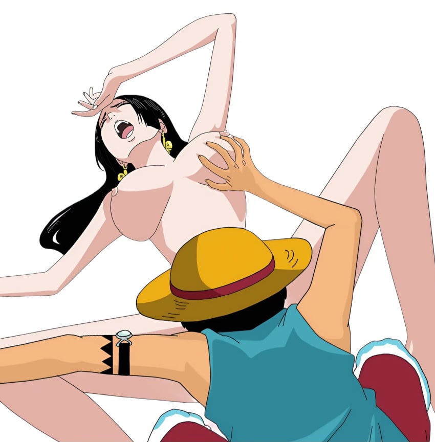 artist_request blonde_hair boa_hancock breasts earrings empress female female_focus implied_cunnilingus implied_oral long_hair male moaning monkey_d_luffy nipples nude one_piece oral oral_sex pleasure pleasure_face straight_hair straw_hat undressing