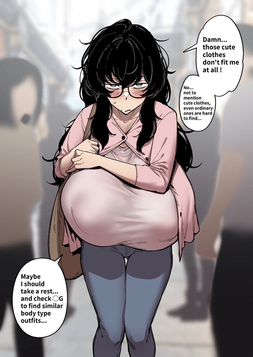 1girls big_breasts black_hair breasts busty curvaceous curvy curvy_body curvy_female curvy_figure english english_text fan_(f.w.zholic) female glasses huge_breasts large_breasts mole mole_under_mouth original original_character text voluptuous