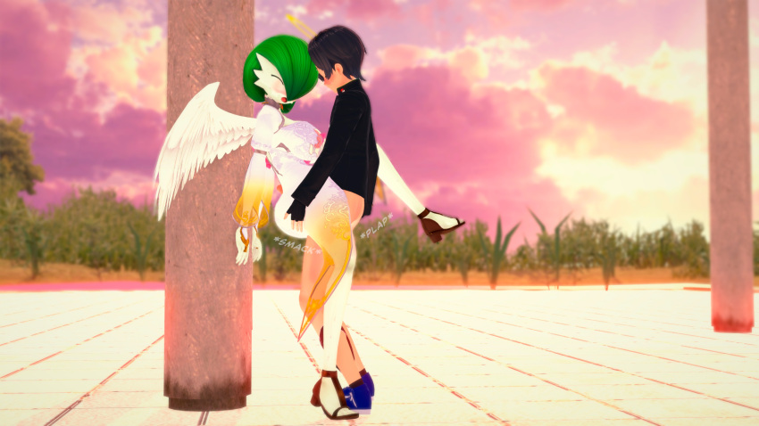 against_wall angel angel_wings big_ass big_breasts big_butt gardevoir human_on_pokemon koikatsu pokemon pokemon_(species) pokephilia render_007 smiling_at_viewer voluptuous