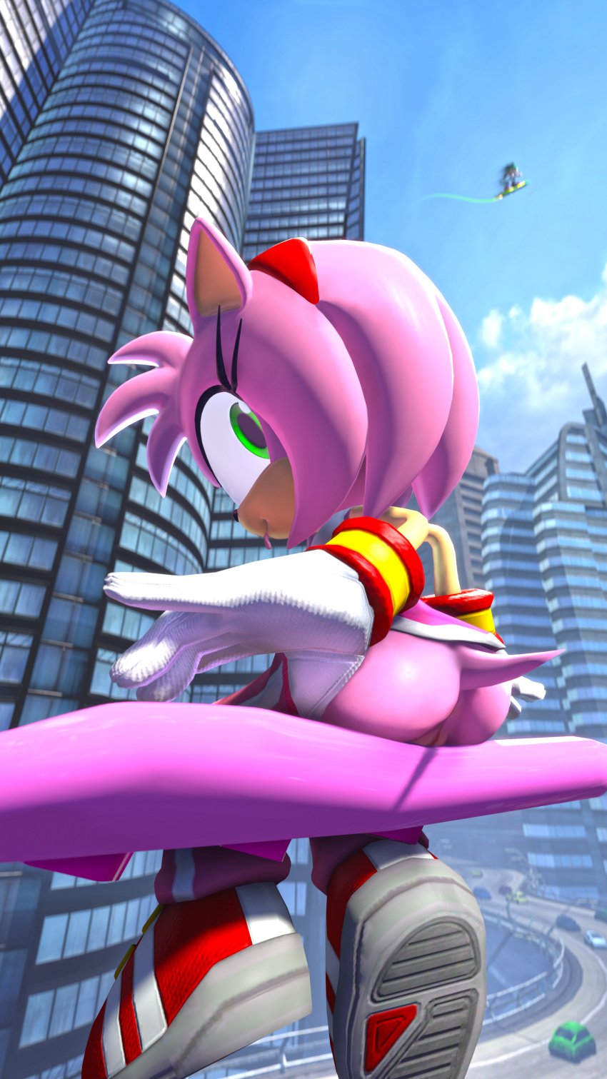 3d_(artwork) 4k absurd_res accessory amy_rose anthro ass bottomwear bottomwear_pull bubble_butt car city clothed clothing clothing_pull day digital_media_(artwork) eulipotyphlan female floating flying footwear genitals gloves green_eyes hair_accessory hairband handwear hedgehog hi_res hoverboard jet_the_hawk looking_at_viewer looking_back mammal mooning outside pants pants_down pants_pull partially_clothed pink_body presenting presenting_hindquarters public public_nudity pussy sega semi_public shoes sitting smile sneakers solo_focus sonic_(series) sonic_free_riders sonic_riders source_filmmaker thumb_in_waistband tongue tongue_out vehicle voui