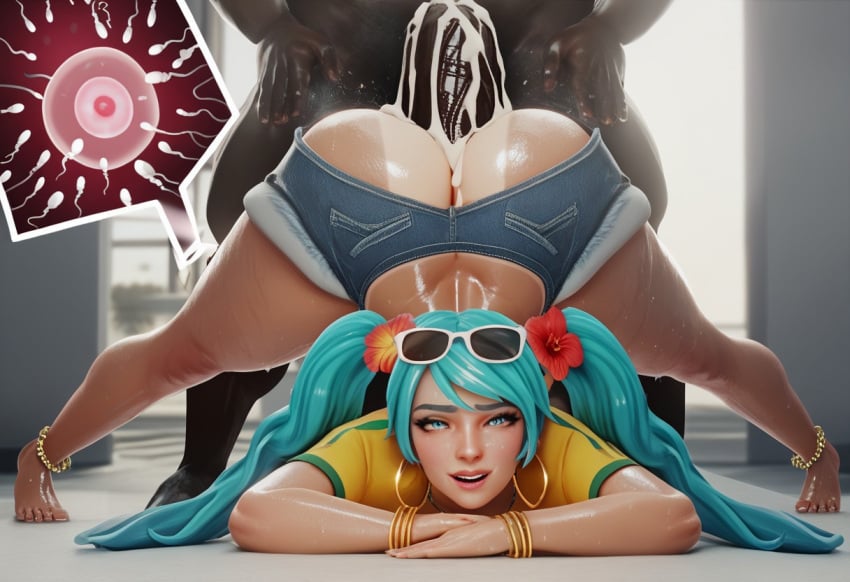 1boy1girl absurdly_large_cock ai_generated artist_request big_ass big_penis blue_shorts booty_shorts brazilian brazilian_female brazilian_miku civitai cum cum_in_pussy cum_inside cum_on_penis cumming_while_penetrating curvy dark-skinned_male face_down_ass_up hatsune_miku hole_in_pants huge_ass huge_cock hung_fatso impregnation interracial jean_shorts legs_apart shorts skimpy_clothes slutty_pose tagme thick vocaloid