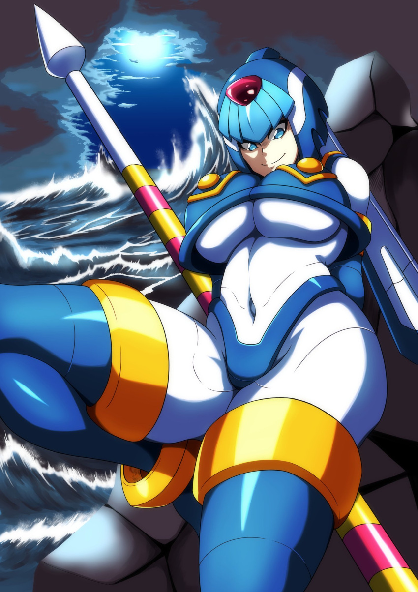 1girls big_breasts blue_eyes fairy_leviathan kotatuman_dash mega_man mega_man_zero robot_girl smile smiling_at_viewer