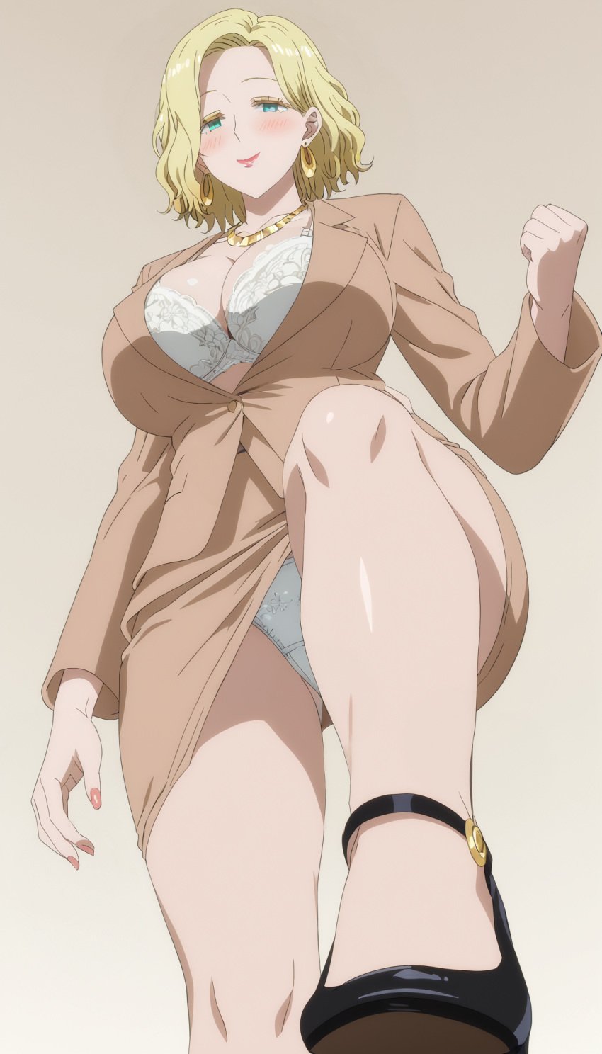 1girls ai_generated blonde_female blonde_hair clenched_fist clenched_hand earring female female_only ferris_olston footwear hi_res lemonjing mature mature_female mature_woman medium_hair milf solo solo_female tomo-chan_wa_onna_no_ko