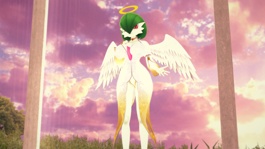 angel angel_wings big_ass big_breasts big_butt gardevoir koikatsu pokemon pokemon_(species) render_007 smiling_at_viewer voluptuous