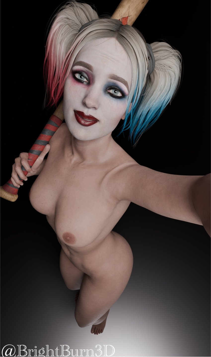 1girls 3d batman_(series) blender brightburn3d completely_naked completely_naked_female completely_nude completely_nude_female dc dc_comics full_body harley_quinn harley_quinn_(injustice) injustice_2 looking_at_camera looking_at_viewer nude pale-skinned_female pale_skin selfie smile smiling solo tagme