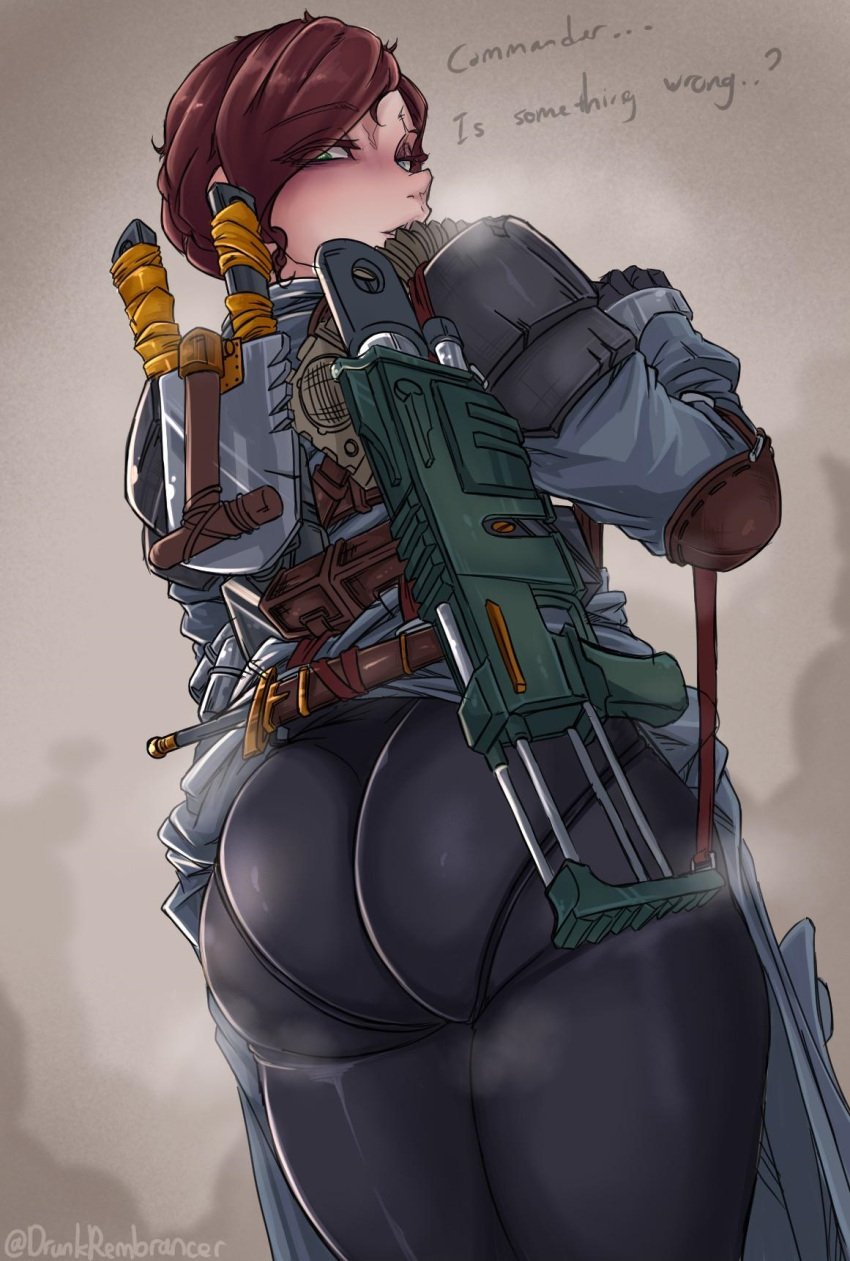 1girls ass ass_focus astra_militarum dat_ass death_korps_of_krieg dialogue drunkrembrancer english_text female female_only guardswoman_(warhammer_40k) gun image_set imperial_guard imperium_of_man lasgun looking_at_viewer scar solo solo_female text warhammer_(franchise) warhammer_40k