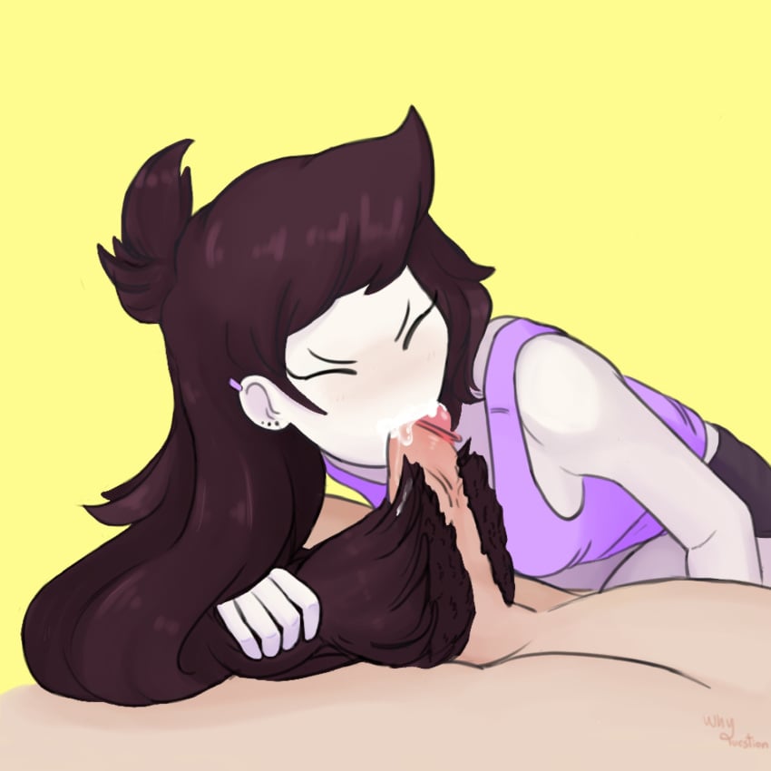 blowjob brown_hair clothed cum cum_in_mouth fellatio hairjob jaiden jaiden_animations jaidenanimations straight whyquestion youtube youtuber