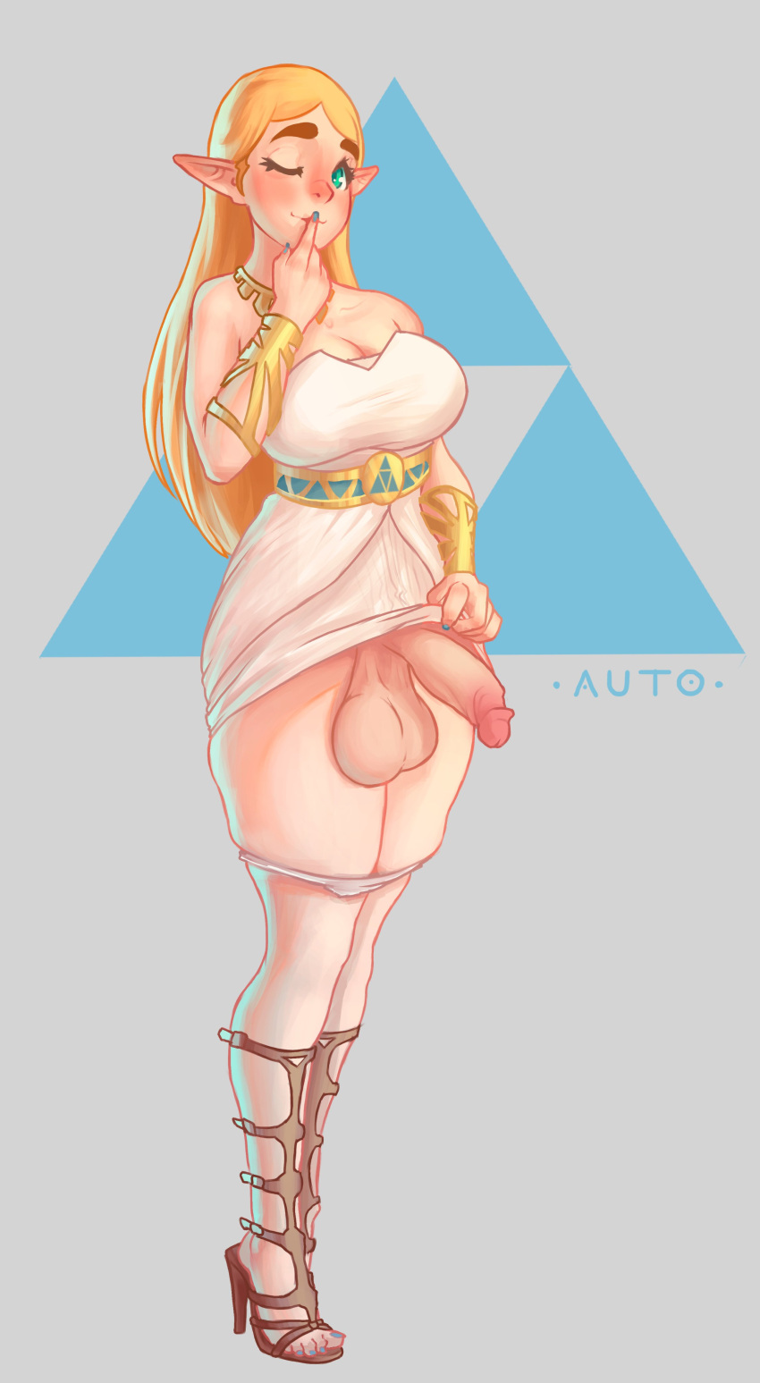 1futa alternate_breast_size arm_bracelets automat-on balls big_balls big_breasts big_penis blonde_hair blue_eyes blue_nails breasts breath_of_the_wild clothed clothing dress dress_lift feet futa_only futanari high_heels humanoid humanoid_penis large_breasts light-skinned_futanari light_skin long_hair mostly_clothed necklace nintendo pale_skin panties panties_around_legs penis pointy_ears princess_zelda sandals solo solo_futa standing the_legend_of_zelda thick_thighs zelda_(breath_of_the_wild)