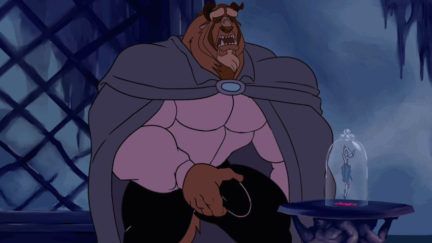 1boy animated bara beast beast_(disney) beauty_and_the_beast biceps big_muscles big_penis boner bulge clothing disney erection huge_cock male_only masturbation masturbation_through_clothing muscular muscular_male open_mouth remert solo solo_male