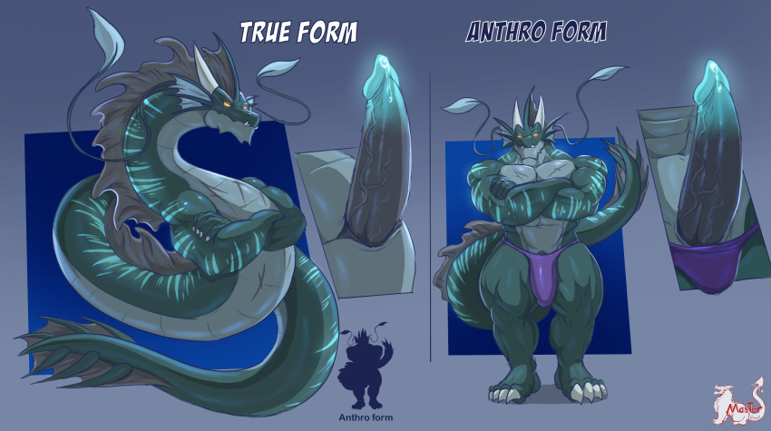 anthro aquatic_dragon bodily_fluids bulge claws clothing dragon erection frill_(anatomy) genital_fluids genitals head_crest head_frill hi_res horn leviathan male male_only marine masterelrest penis precum serpentine solo speedo swimwear