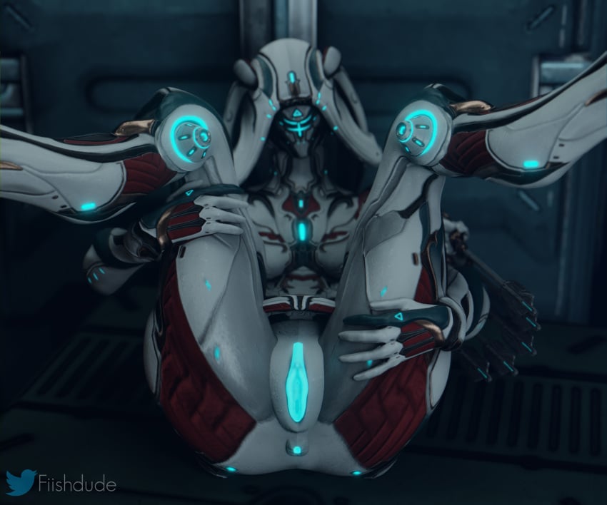 1girls anus armor female_focus female_only fiishdude glowing_genitalia helmet ivara_(warframe) looking_at_viewer presenting presenting_pussy pussy skin_tight spread_legs warframe