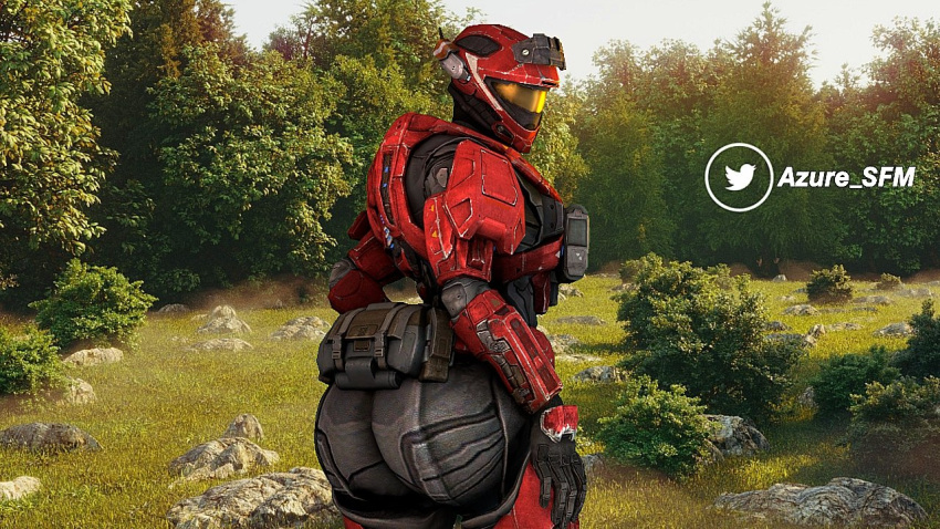 1girls armor azuresfm big_ass dat_ass female_only halo_(series) hand_on_hip looking_at_viewer looking_back spartan_(halo) tagme