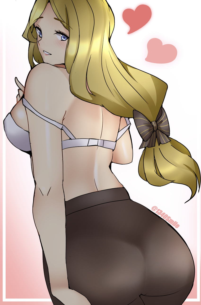 1340smile 1girls back_view big_ass blonde_hair blue_eyes dress fire_emblem fire_emblem:_three_houses lingerie long_hair looking_at_viewer looking_back mercedes_von_martritz nintendo off_shoulder pantyhose smile smiling_at_viewer thick_ass thick_thighs undressing white_bra white_lingerie