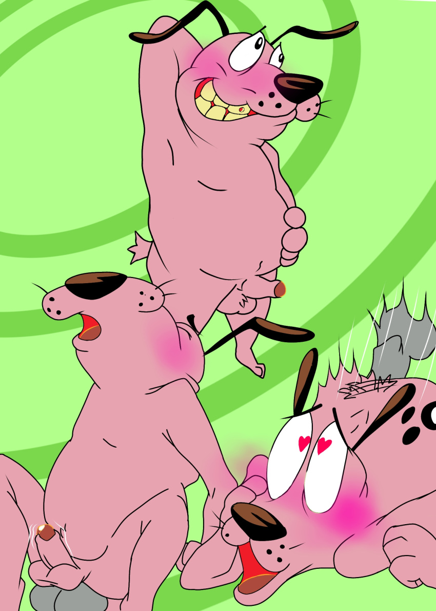 anal anal_sex anthro blush canid canine canis cartoon_network courage_the_cowardly_dog courage_the_cowardly_dog_(character) dildo dildo_in_ass dildo_insertion domestic_dog embarrassed eric_everyotherheart hi_res male male/male mammal overweight overweight_male penetration sex_toy sex_toy_in_ass sex_toy_insertion slightly_chubby solo