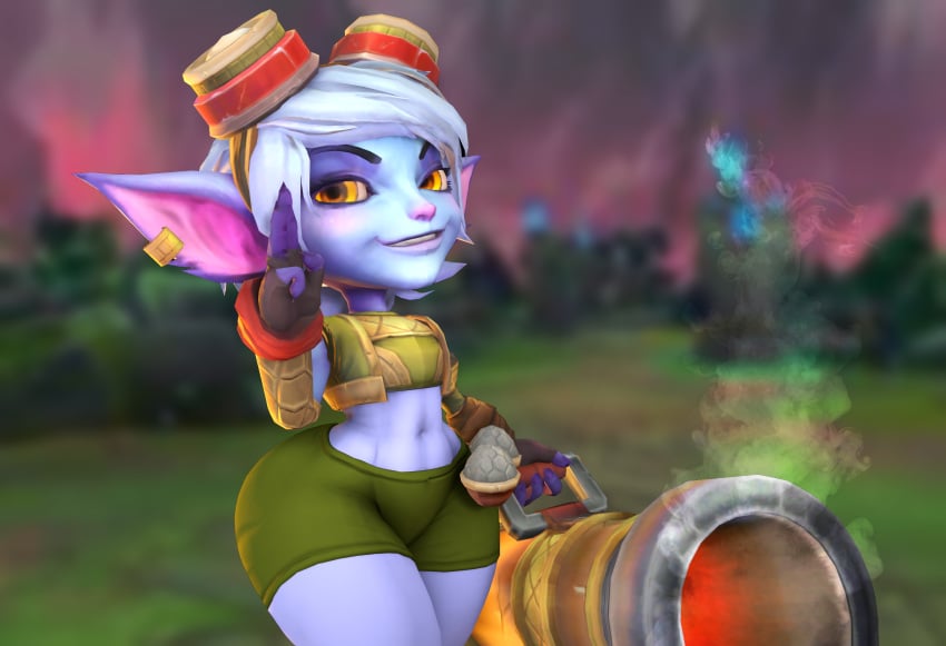 3d big_ass big_butt clothing highres league_of_legends purple_skin riot_games short_hair shortstack solo source_filmmaker thick_thighs thordersfm tristana wide_hips yellow_eyes yordle